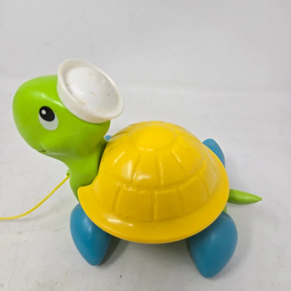 Vintage Green Turtle Pull Toy‎ with Sailor Hat Yellow Shell Toddler Walking Toy